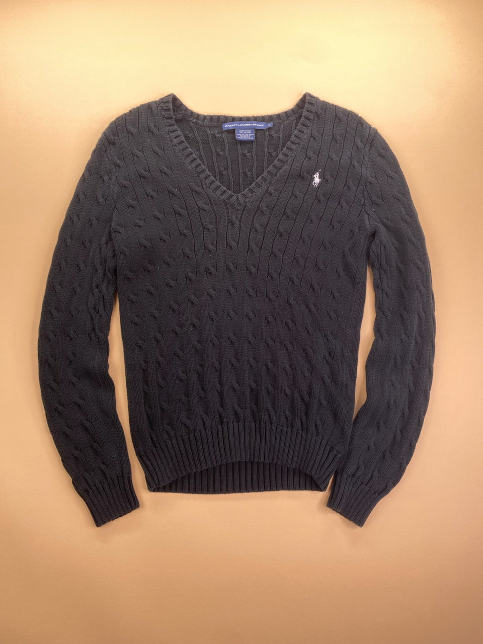 Pull Ralph Lauren col V torsadé noir – Femme L, vue de face