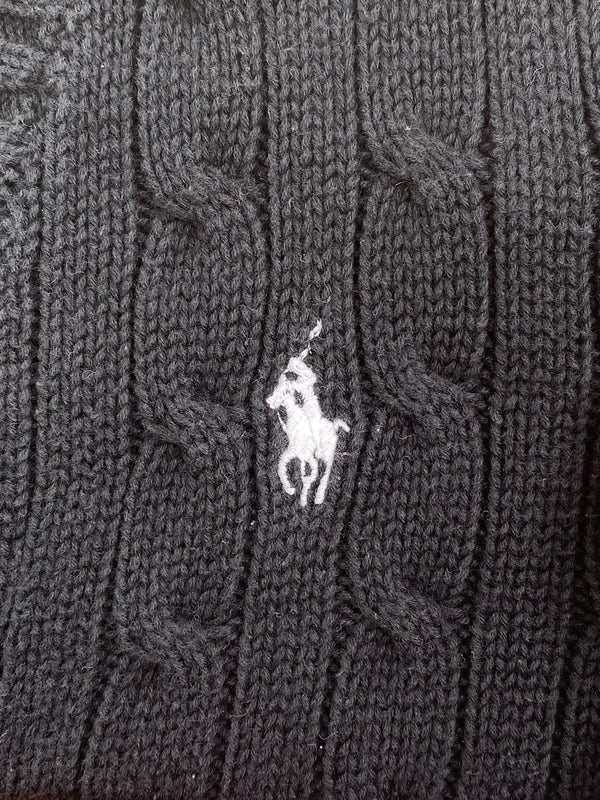 Pull Ralph Lauren col V torsadé noir – Femme L, photo 4