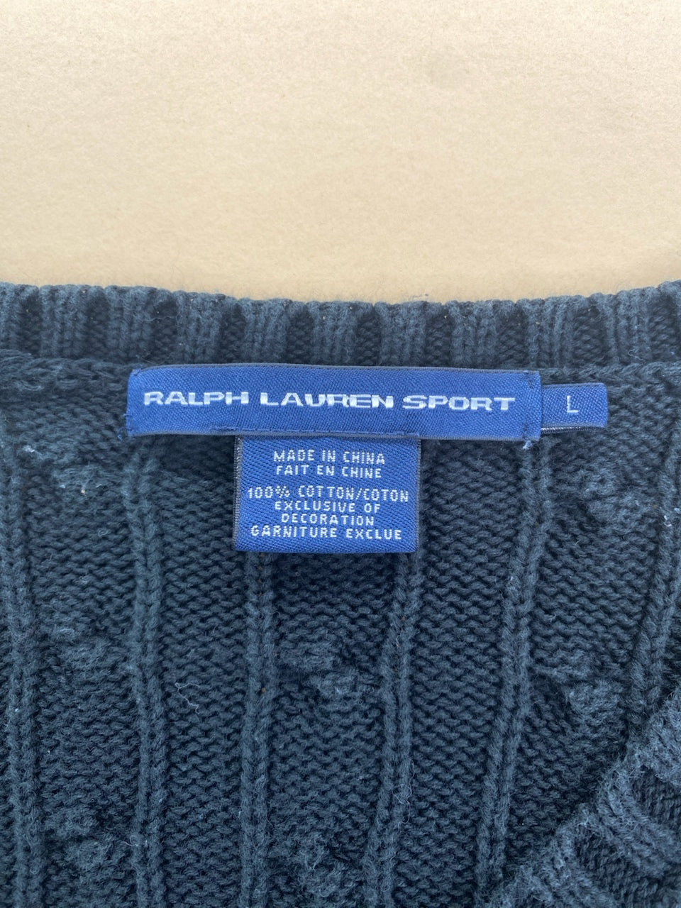 Pull Ralph Lauren col V torsadé noir – Femme L, photo 5