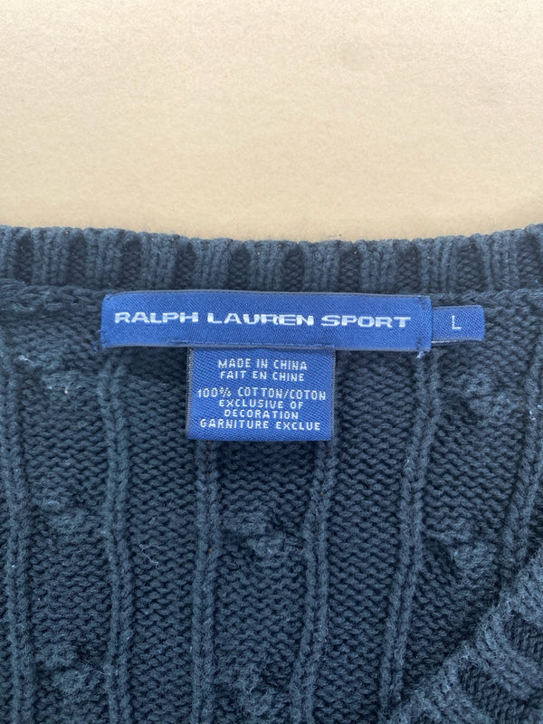 Pull Ralph Lauren col V torsadé noir – Femme L, photo 5