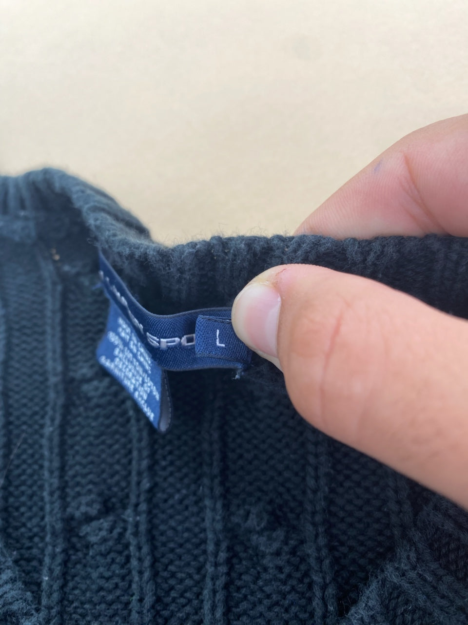 Pull Ralph Lauren col V torsadé noir – Femme L, photo 6