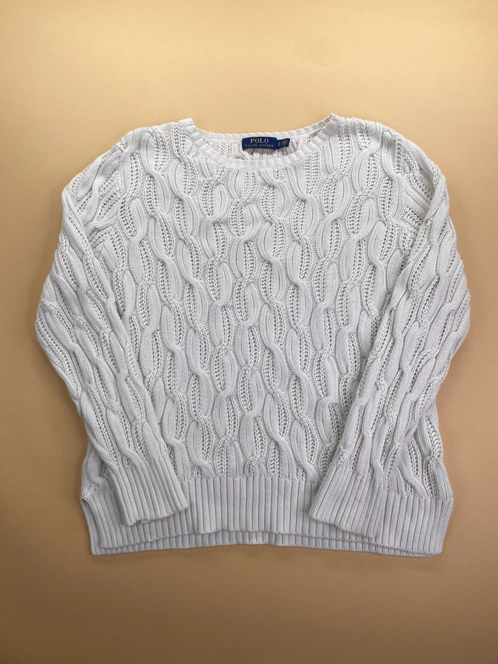Pull Ralph Lauren col rond torsadé blanc – Homme XL, vue de face