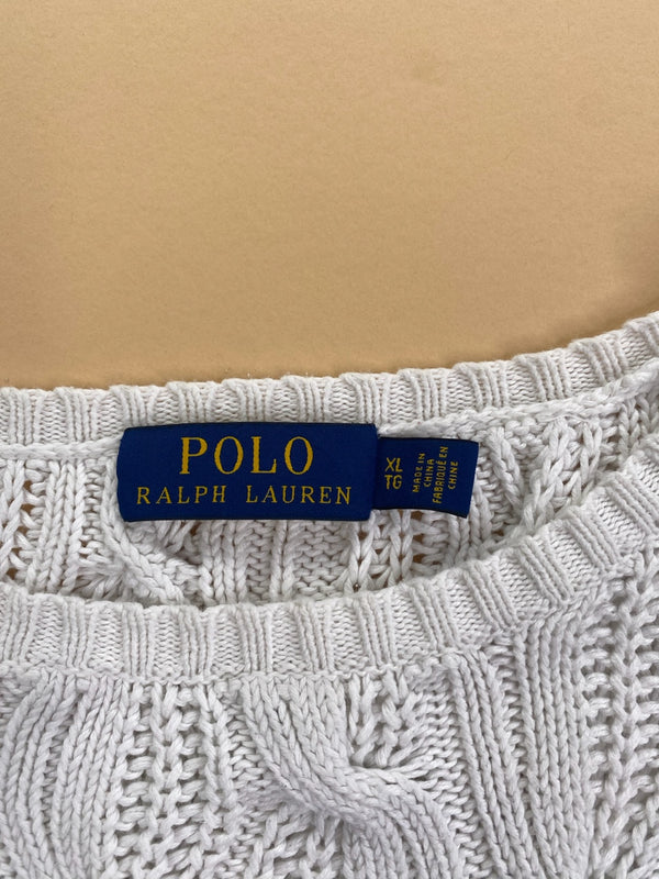 Pull Ralph Lauren col rond torsadé blanc – Homme XL, photo 3