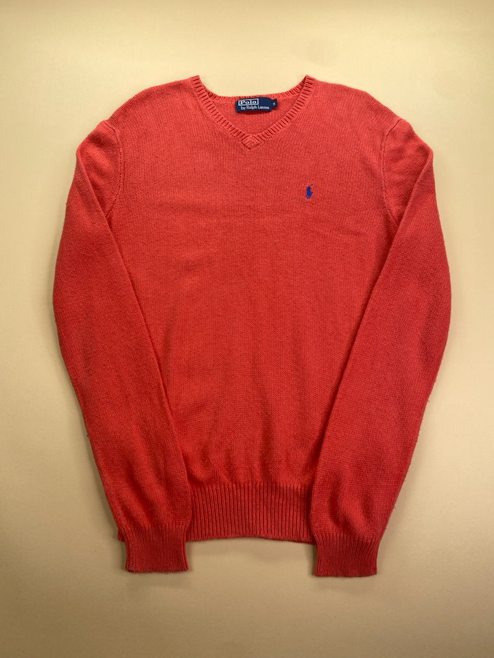 Pull Ralph Lauren col V rouge corail en soie – Homme M, vue de face