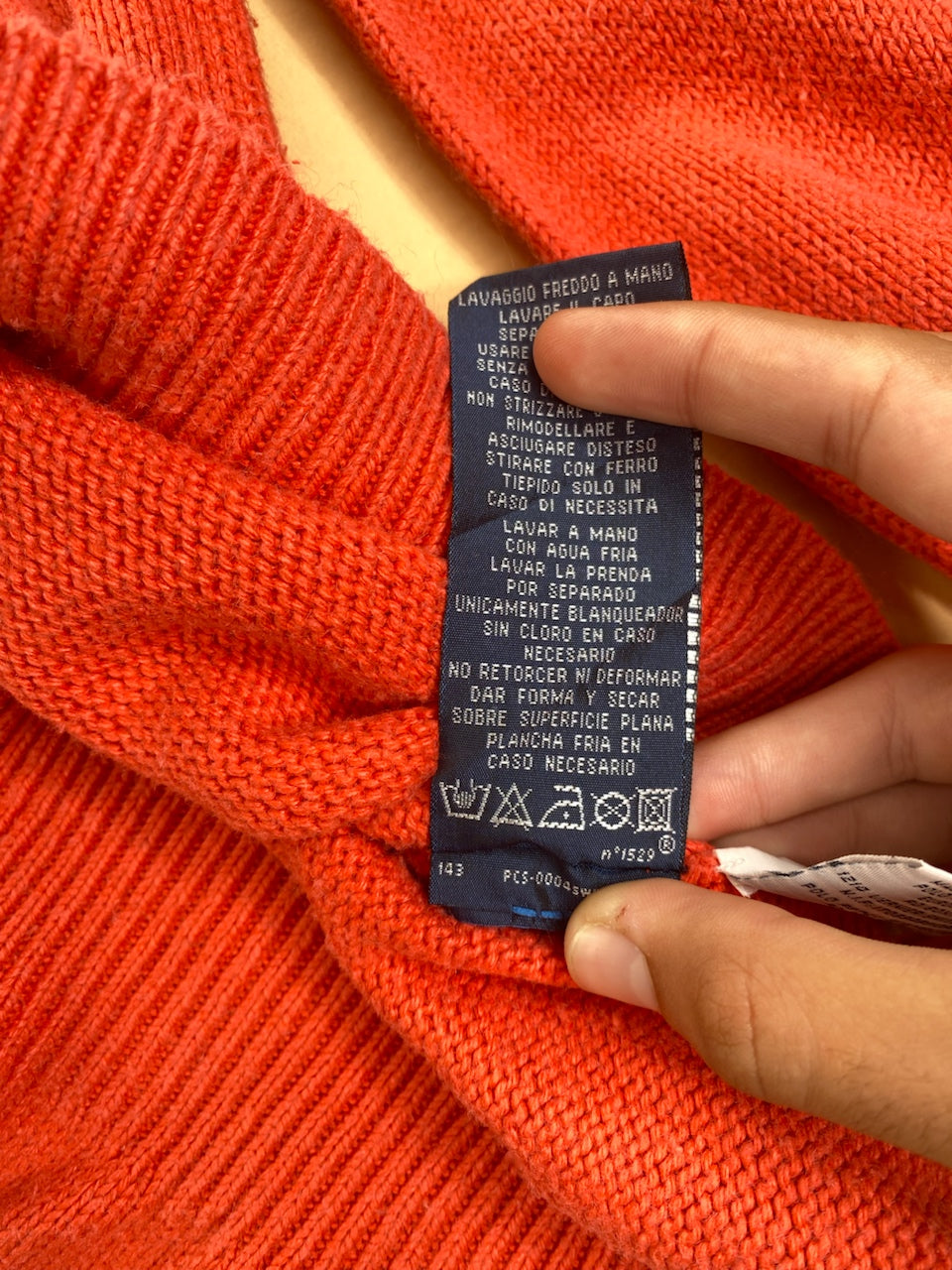 Pull Ralph Lauren col V rouge corail en soie – Homme M, photo 10