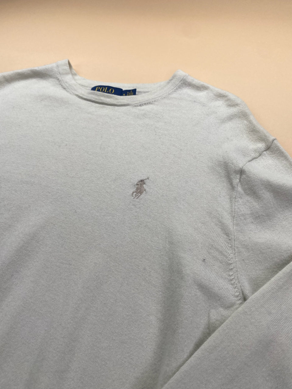 Pull Ralph Lauren col rond gris clair – Homme M, photo 3