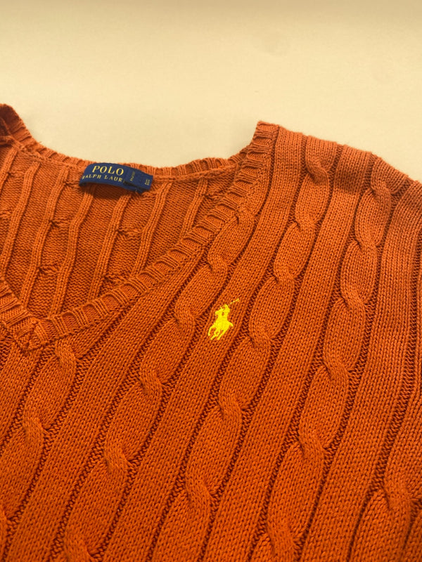 Pull Ralph Lauren col V torsadé orange – Femme L, photo 3