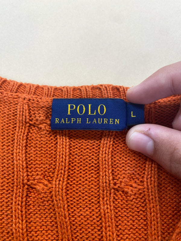 Pull Ralph Lauren col V torsadé orange – Femme L, photo 5