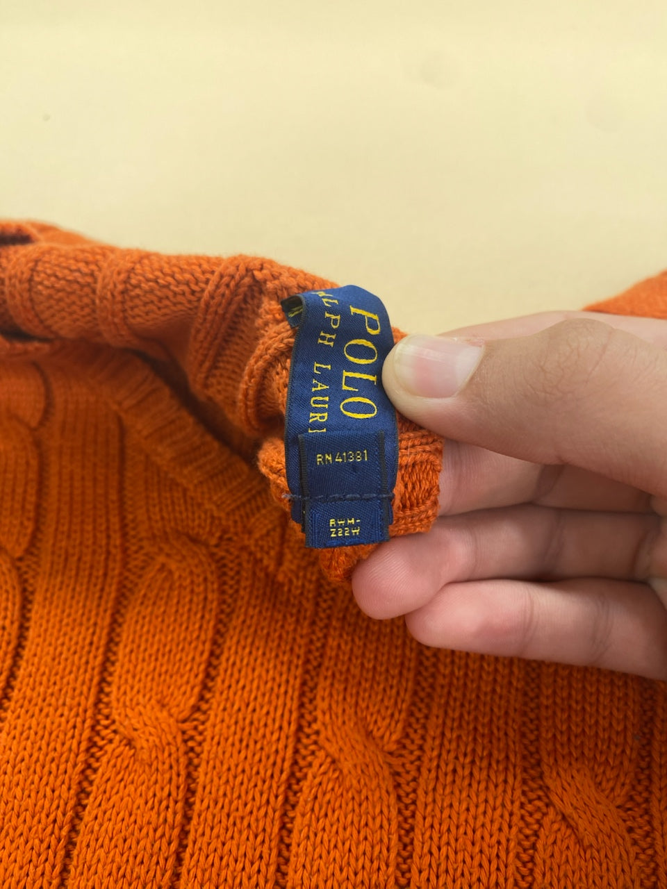 Pull Ralph Lauren col V torsadé orange – Femme L, photo 6