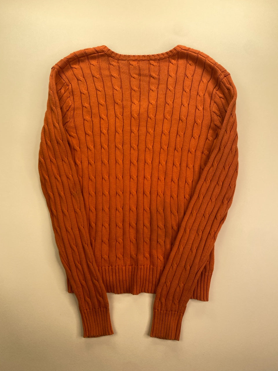 Pull Ralph Lauren col V torsadé orange – Femme L, photo 8