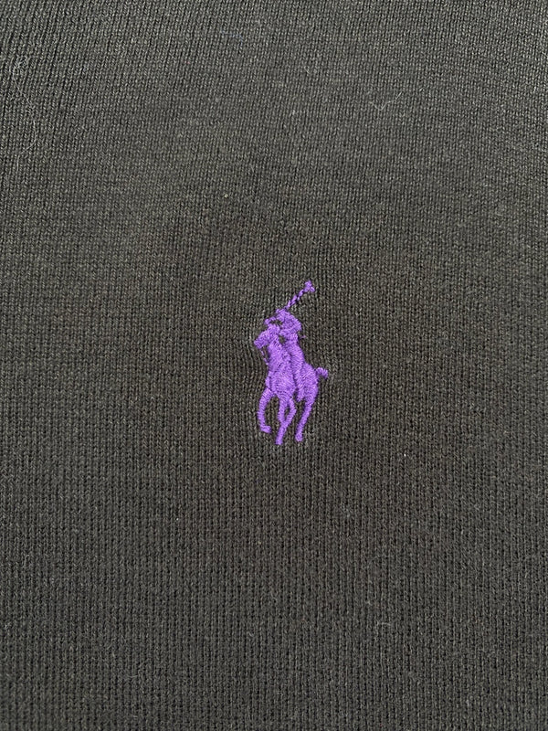 Pull Ralph Lauren col V noir et violet en coton Pima – Homme L, photo 3