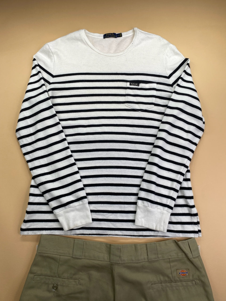 Pull Ralph Lauren rayé blanc et noir – Homme L, vue de face