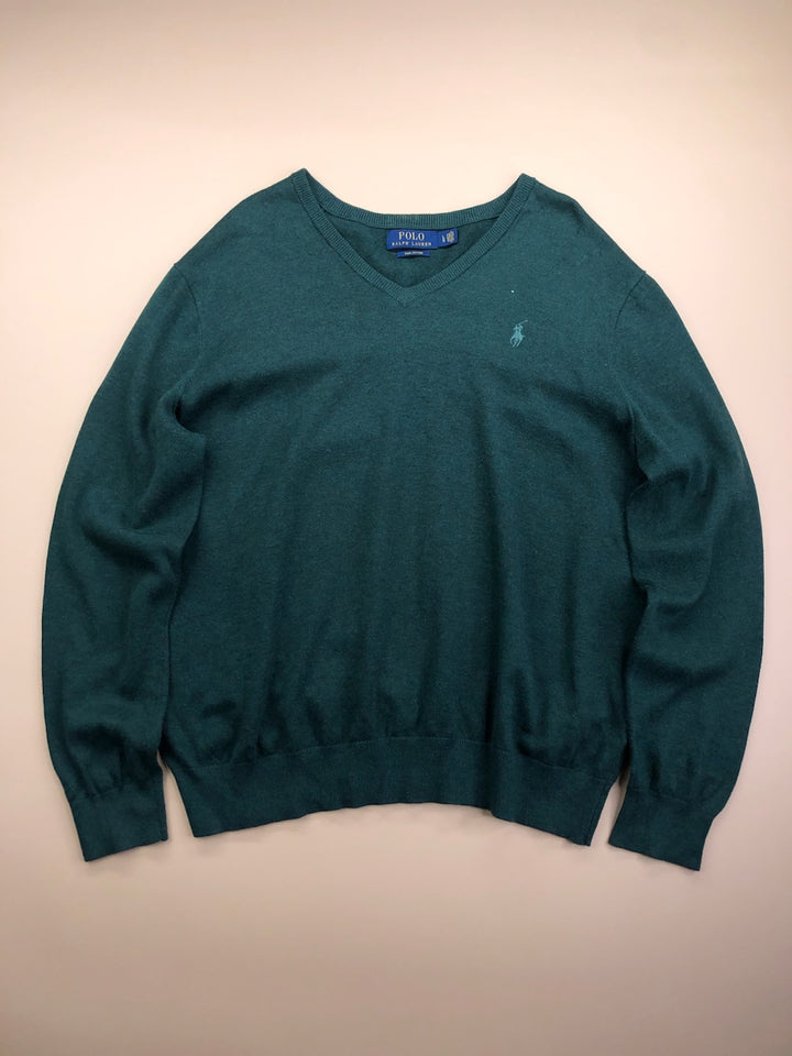 Pull Ralph Lauren col V vert foncé – Homme L, vue de face