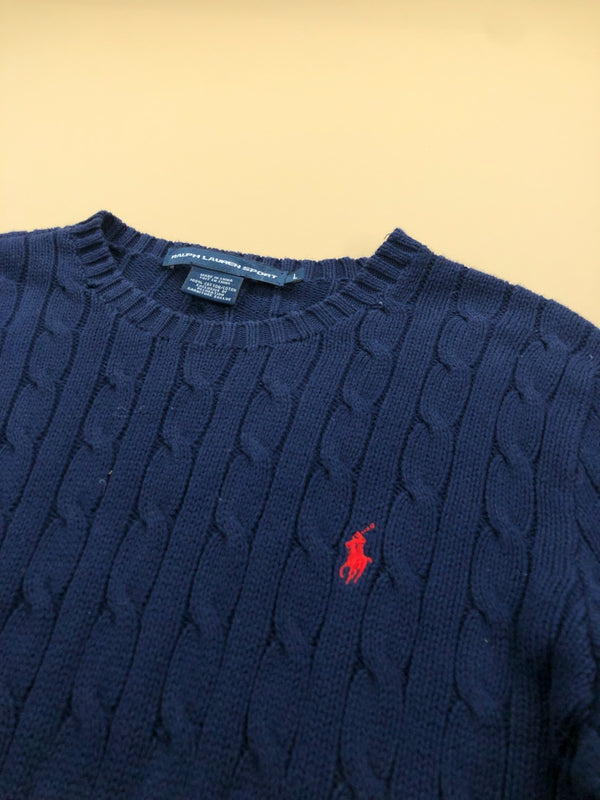 Pull Ralph Lauren col rond torsadé bleu marine – Homme L, photo 3