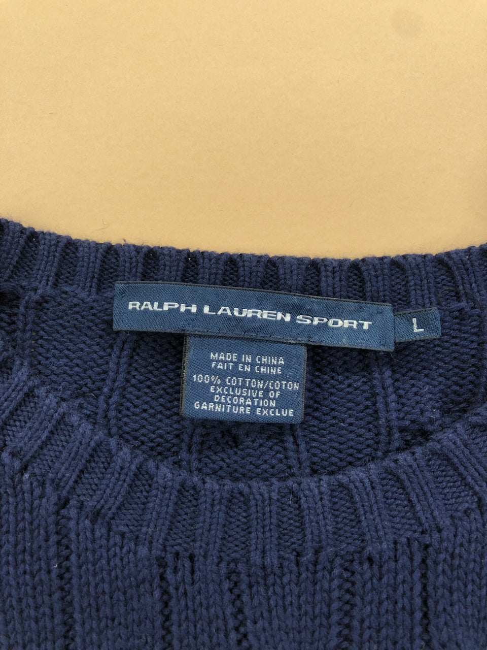 Pull Ralph Lauren col rond torsadé bleu marine – Homme L, photo 5