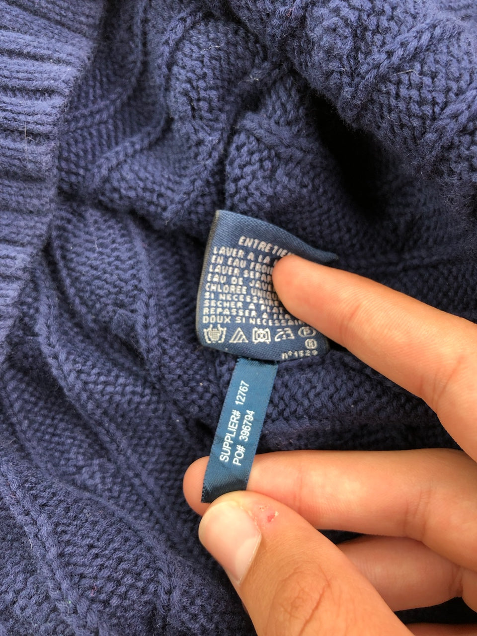 Pull Ralph Lauren col rond torsadé bleu marine – Homme L, photo 8