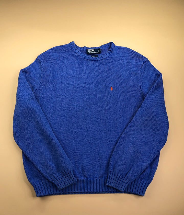 Pull Ralph Lauren col rond bleu et orange – Homme XXL, vue de face