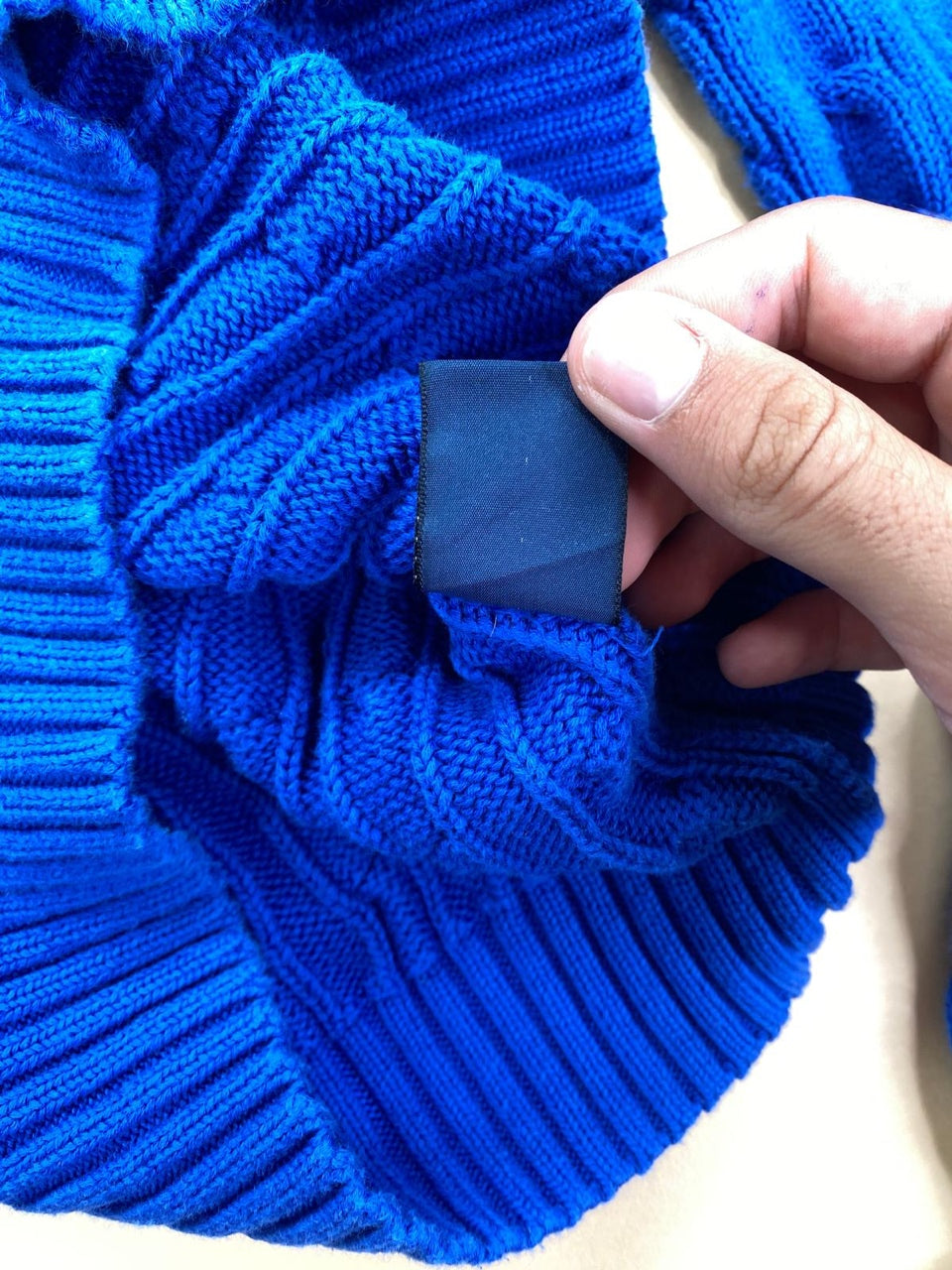 Pull Ralph Lauren col V torsadé bleu électrique et vert – Femme XL, photo 7