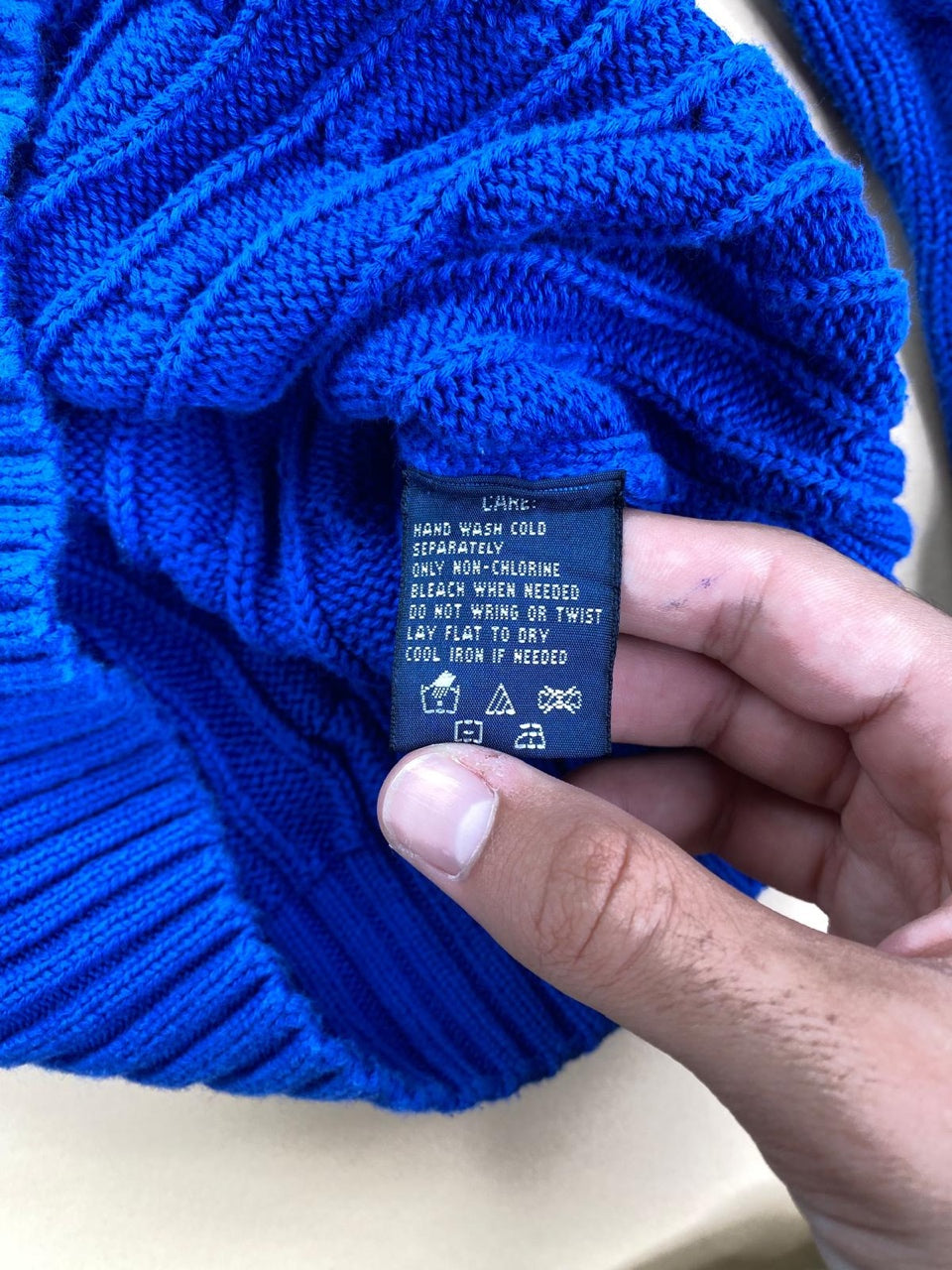 Pull Ralph Lauren col V torsadé bleu électrique et vert – Femme XL, photo 6