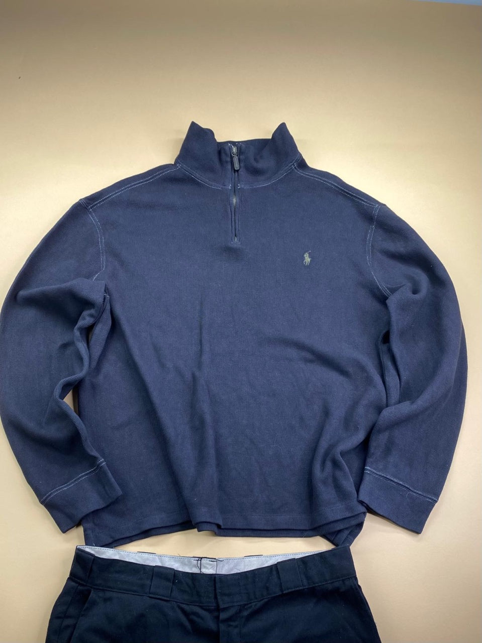 Pull Ralph Lauren quart de zip bleu marine – Homme XL, vue de face