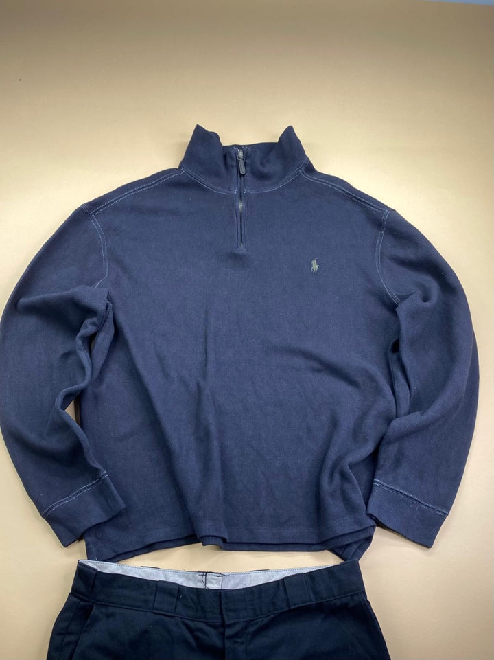 Pull Ralph Lauren quart de zip bleu marine – Homme XL, vue de face