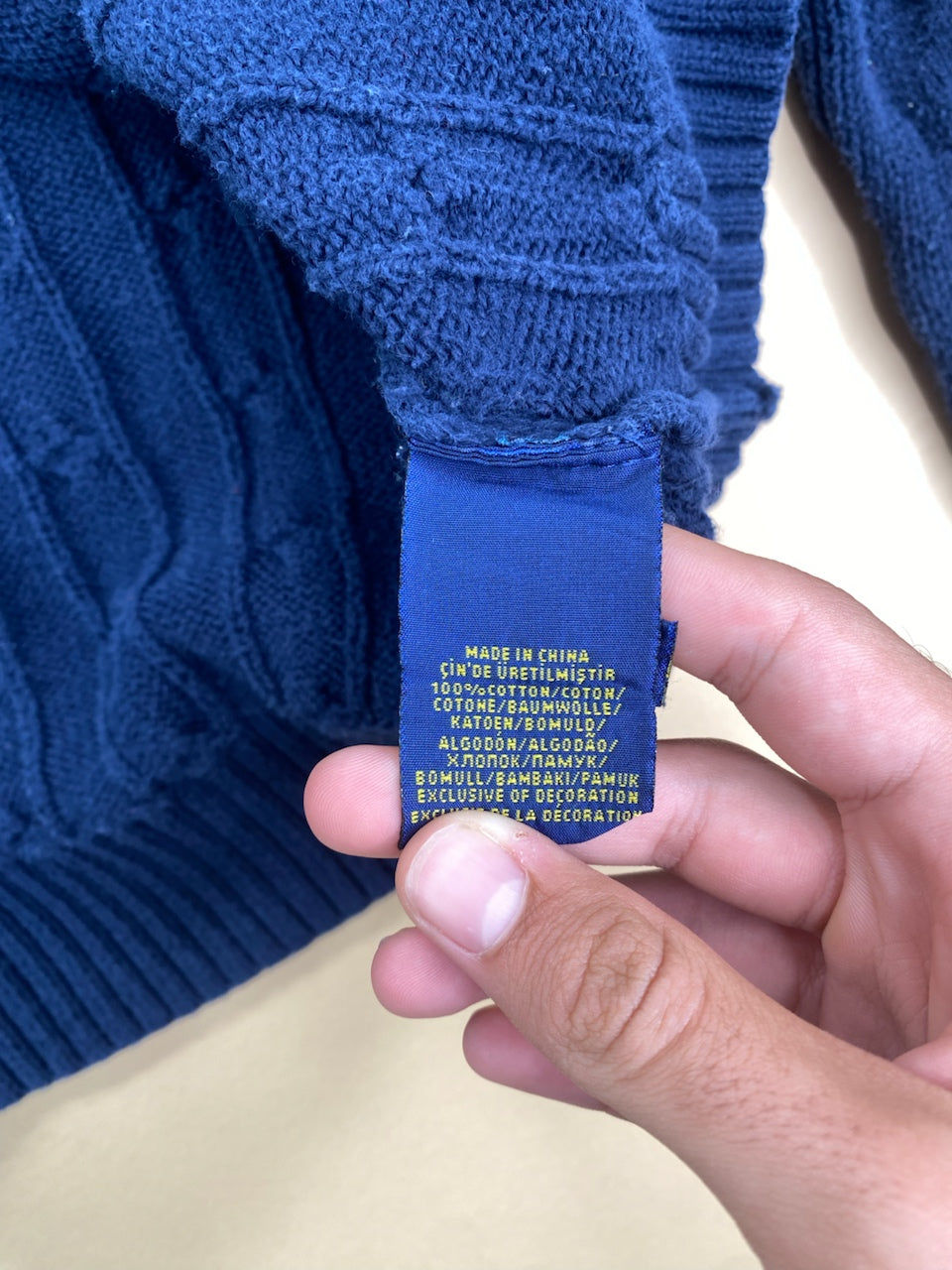 Pull Ralph Lauren col rond torsadé bleu marine et rouge – Homme XL, photo 7