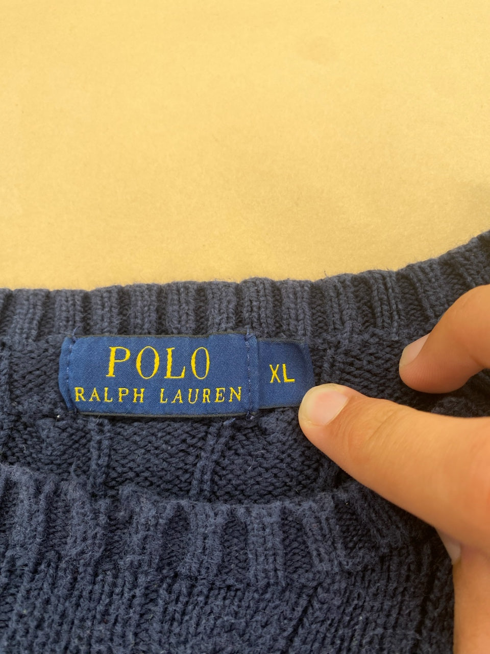 Pull Ralph Lauren col rond torsadé bleu marine et rouge – Homme XL, photo 6