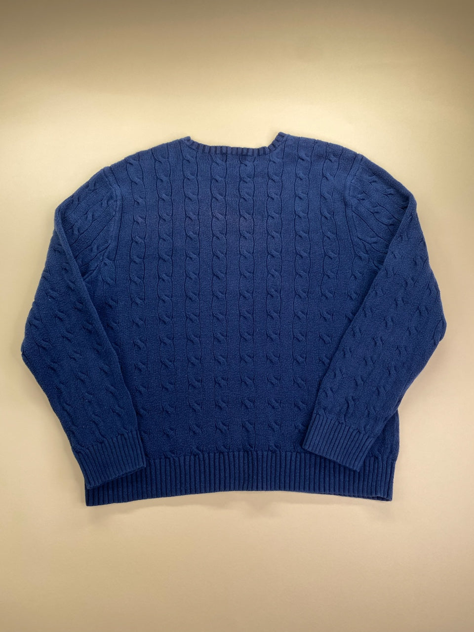 Pull Ralph Lauren col rond torsadé bleu marine et rouge – Homme XL, photo 9