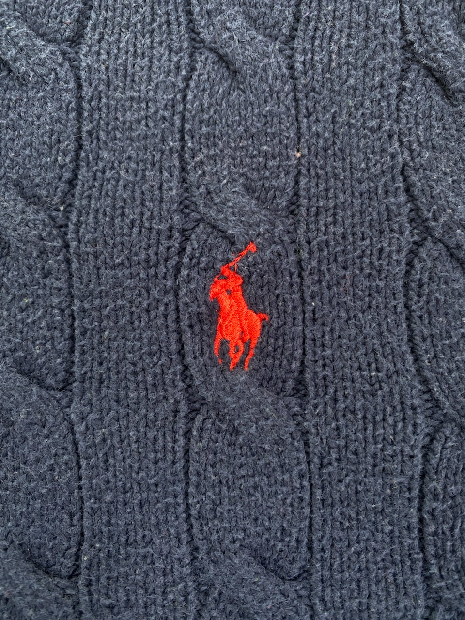 Pull Ralph Lauren col rond torsadé bleu marine et rouge – Homme XL, photo 4