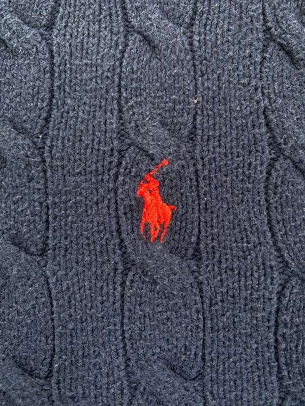 Pull Ralph Lauren col rond torsadé bleu marine et rouge – Homme XL, photo 4