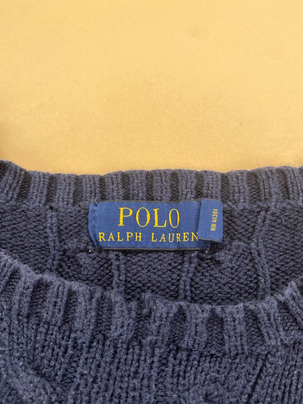 Pull Ralph Lauren col rond torsadé bleu marine et rouge – Homme XL, photo 5