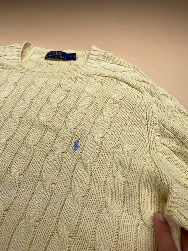 Pull Ralph Lauren col rond torsadé jaune et bleu – Homme L, photo 3