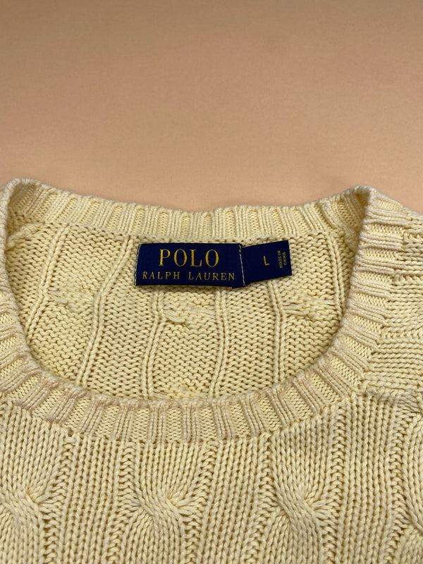 Pull Ralph Lauren col rond torsadé jaune et bleu – Homme L, photo 4