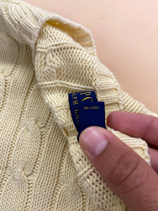 Pull Ralph Lauren col rond torsadé jaune et bleu – Homme L, photo 5