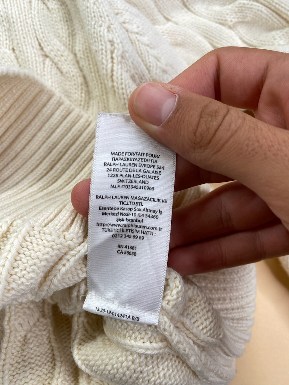 Pull Ralph Lauren col rond torsadé écru, bordeaux et bleu marine – Femme S, photo 8