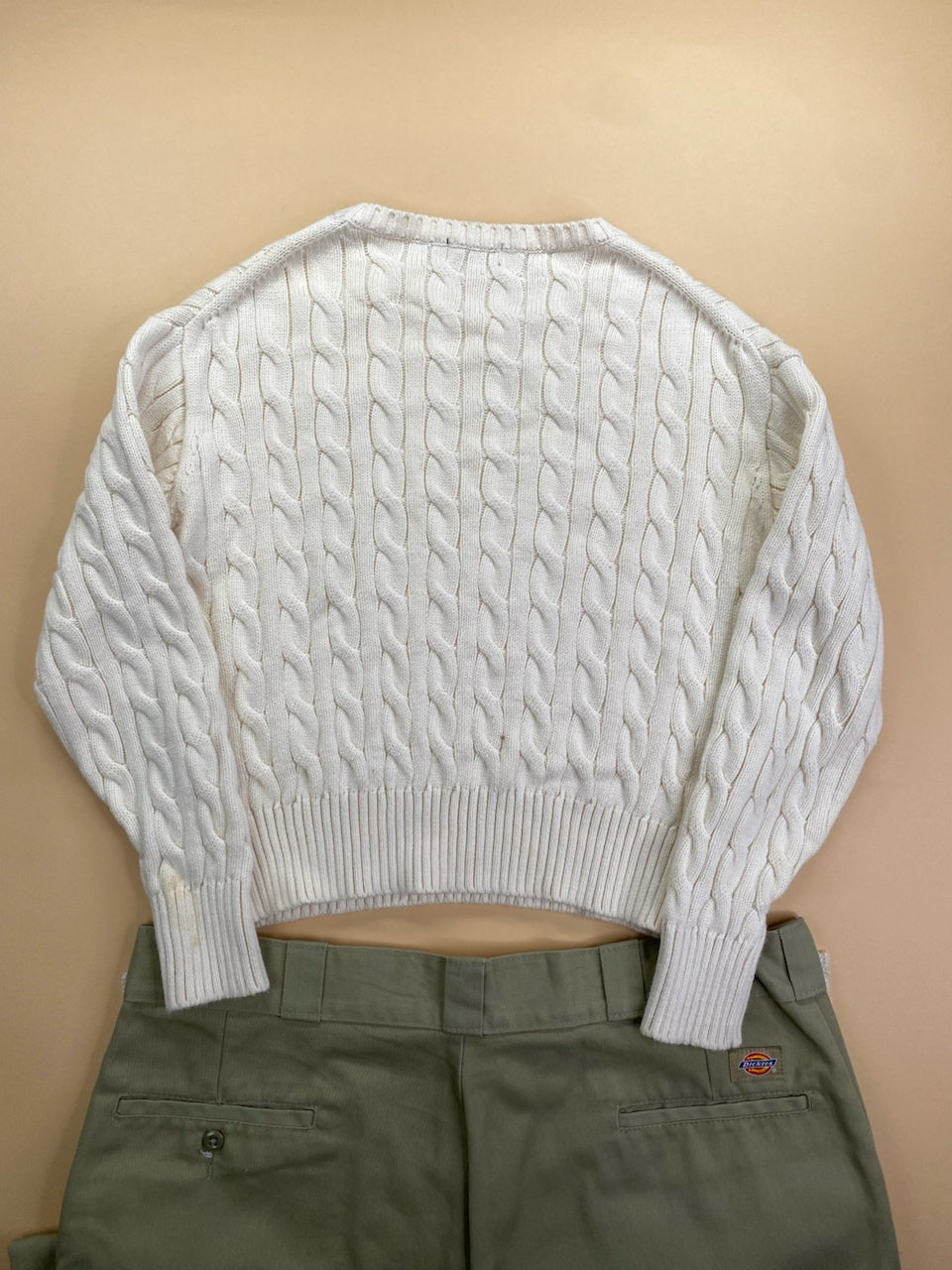 Pull Ralph Lauren col rond torsadé écru, bordeaux et bleu marine – Femme S, photo 9