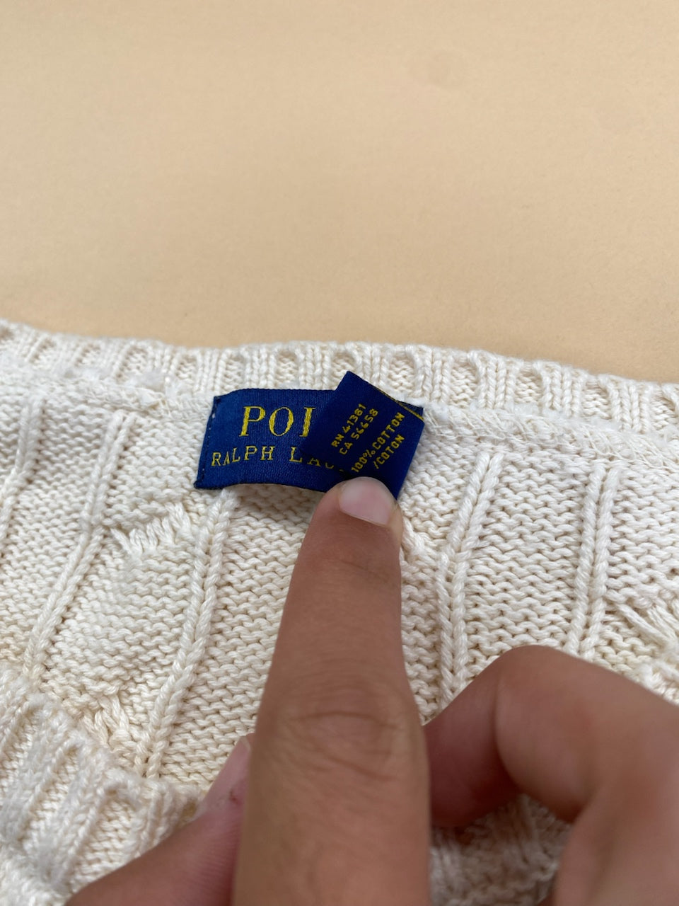Pull Ralph Lauren col rond torsadé écru, bordeaux et bleu marine – Femme S, photo 5