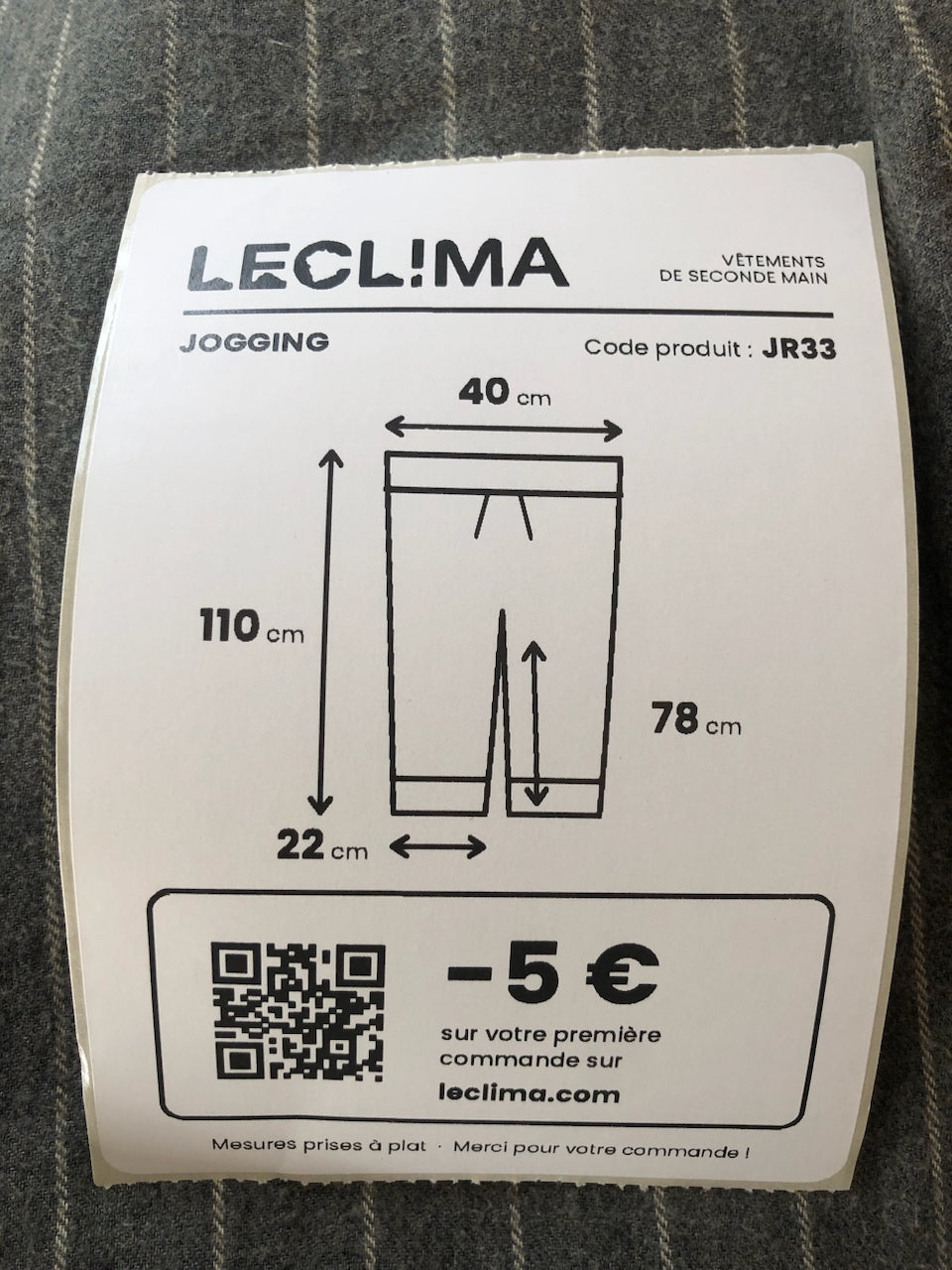 Pyjama Ralph Lauren baggy gris et blanc rayé – mesures à plat